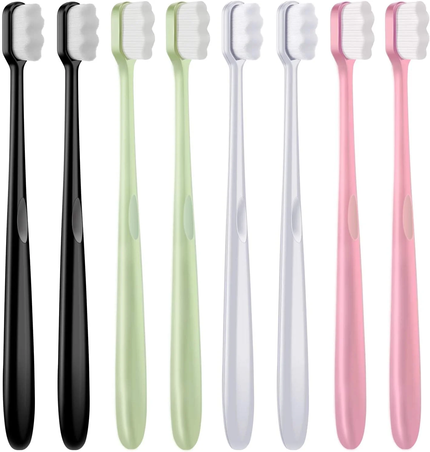 مسواک نرم سایوسی، 8 عددی، دارای الیاف بسیار نرم میکرو نانو، مسواک دستی نرم با 20000 الیاف، مناسب برای دندان، لثه، تحلیل لثه، بزرگسالان، کودکان و خردسالان (مشکی، سفید، صورتی، سبز)