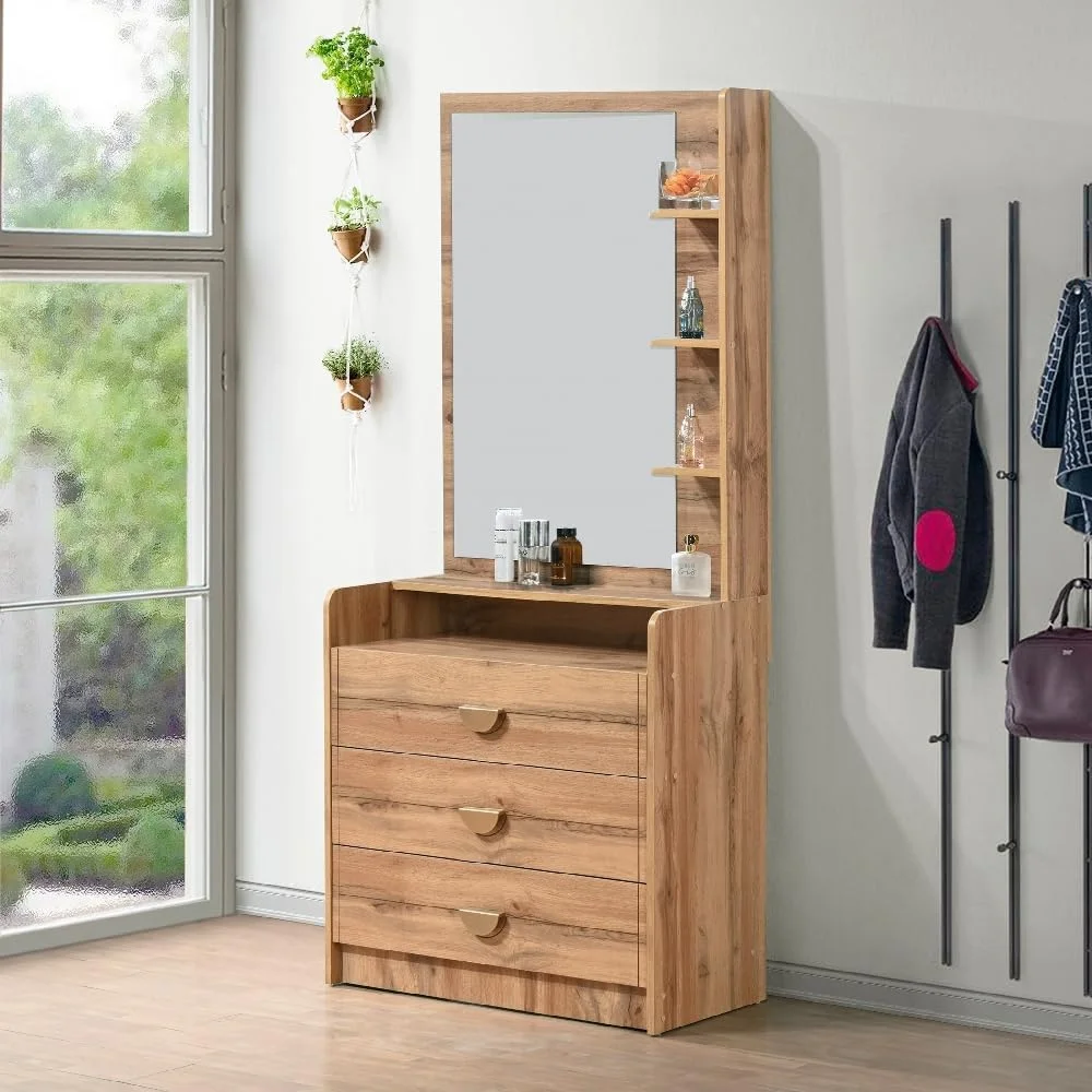 دراور سه کشو جوان مدل میخک به همراه آینه هوم باکس