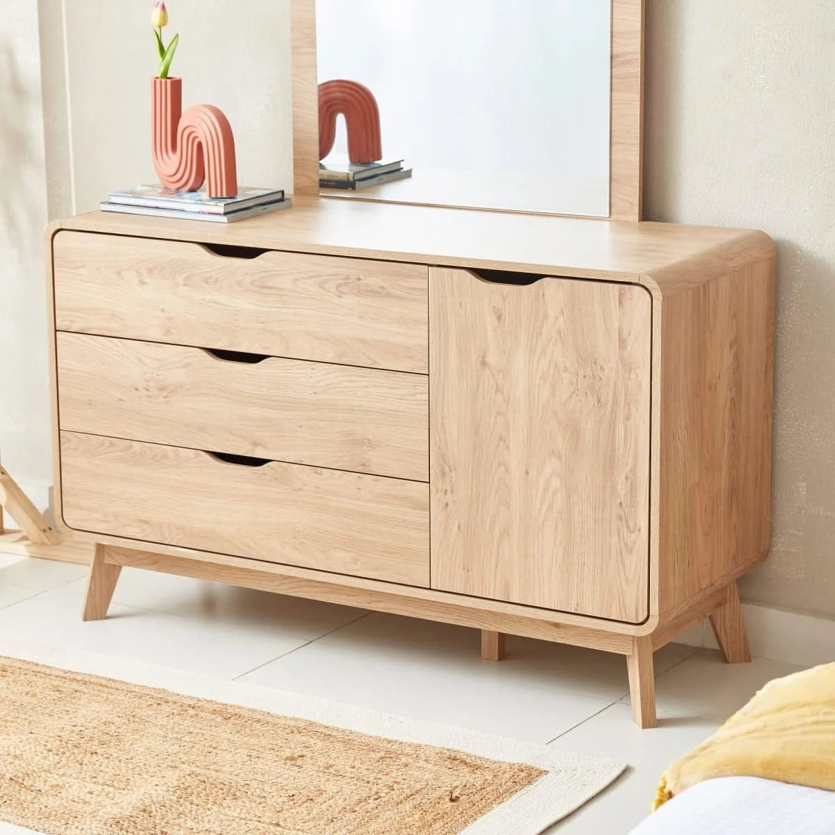 دراور 3 کشو بدون آینه هوم باکس مدل نوردیکا 76 x 120 x 45 سانتی متر قهوه ای