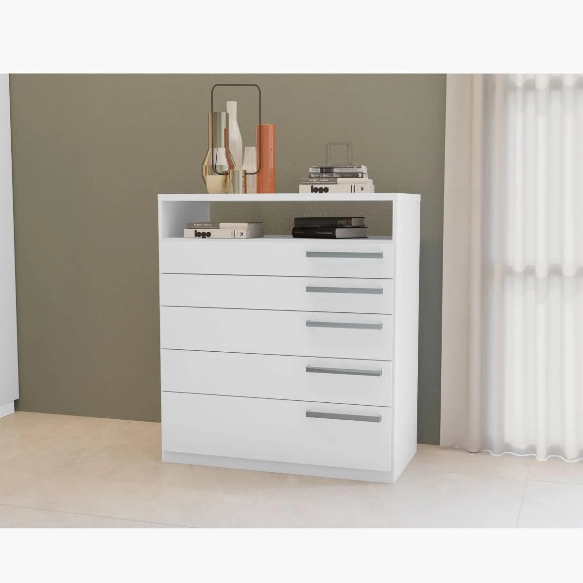 دراور ۵ کشو هوم باکس مدل Londrina ابعاد ۱۰۲x۹۱ سانتی متر رنگ سفید