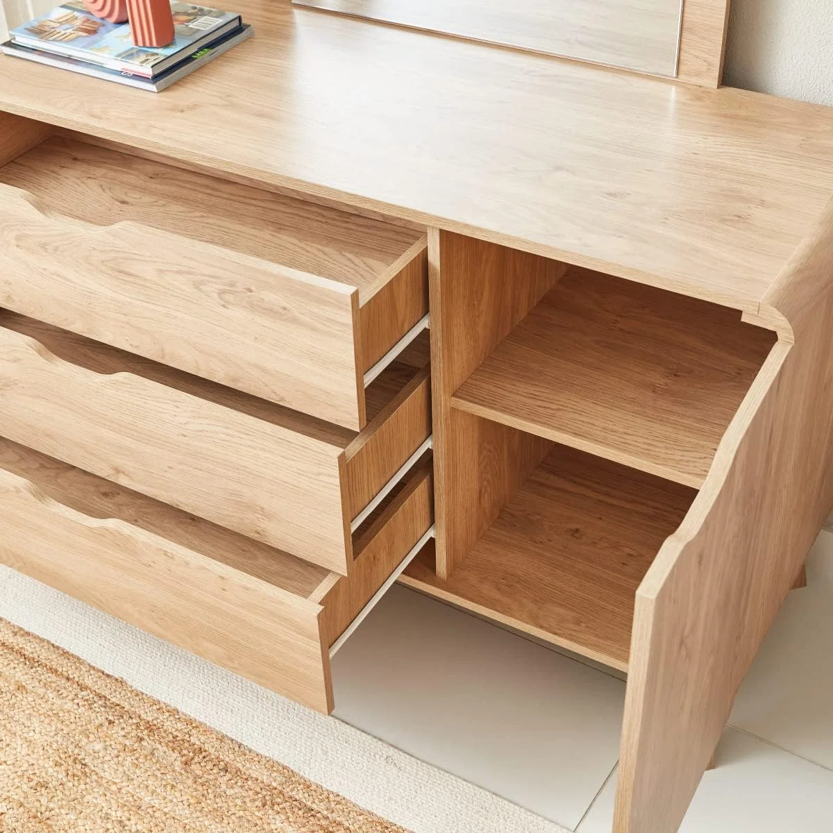 دراور 3 کشو بدون آینه هوم باکس مدل نوردیکا 76 x 120 x 45 سانتی متر قهوه ای