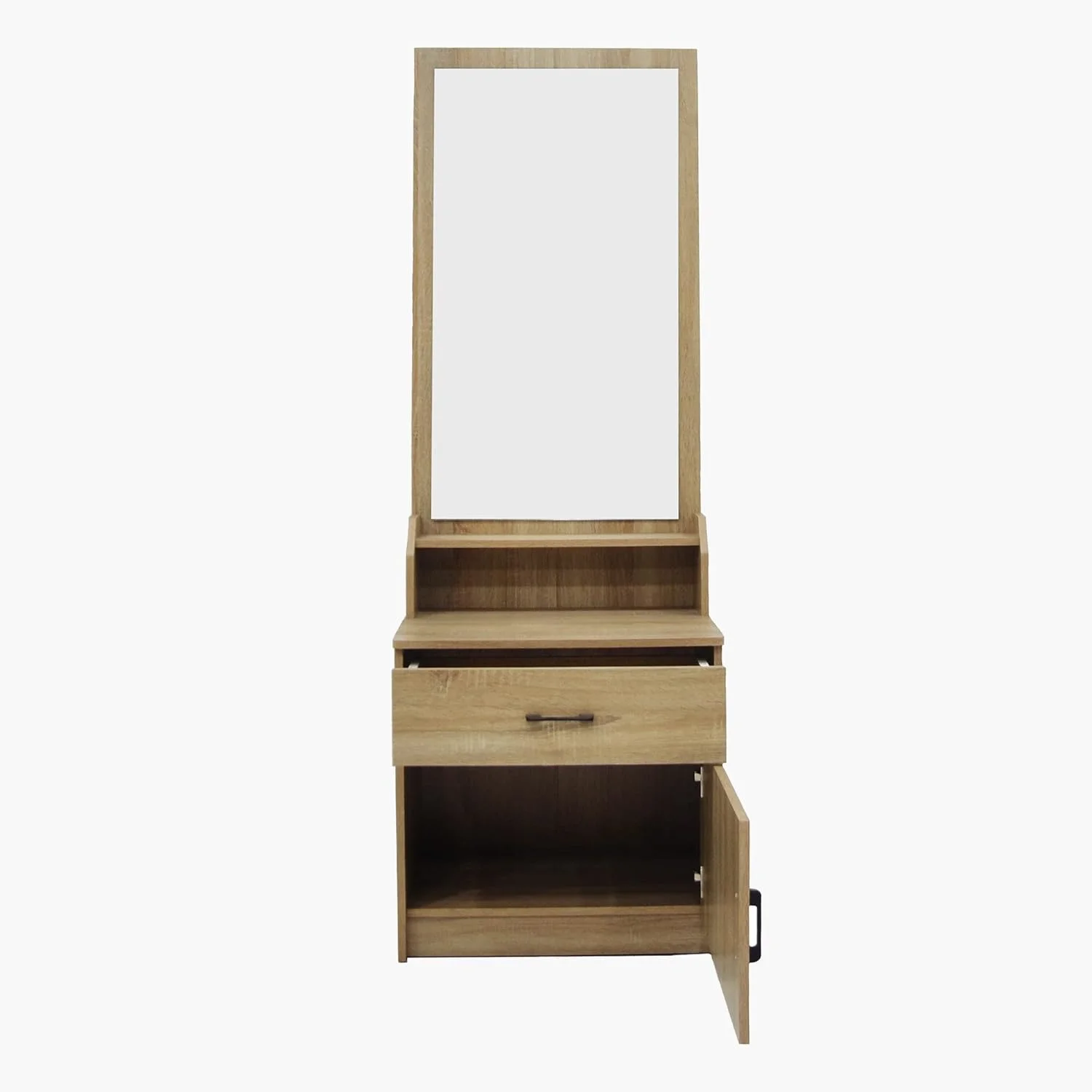 ست میز آرایش بلند 3 تکه هوم باکس Oasis با یک کشو، یک درب، آینه و صندلی 60x180x41.5 سانتی متر بژ ست میز آرایش بلند 3 تکه هوم باکس Oasis با یک کشو، یک درب، آینه و صندلی 60x180x41.5 سانتی متر بژ