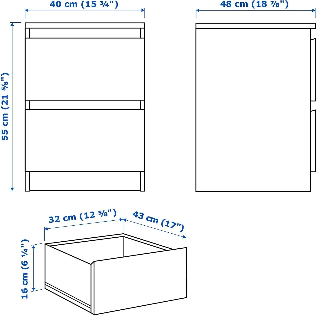 دراور 2 کشو ایکیا مدل Malm سفید 802.145.49