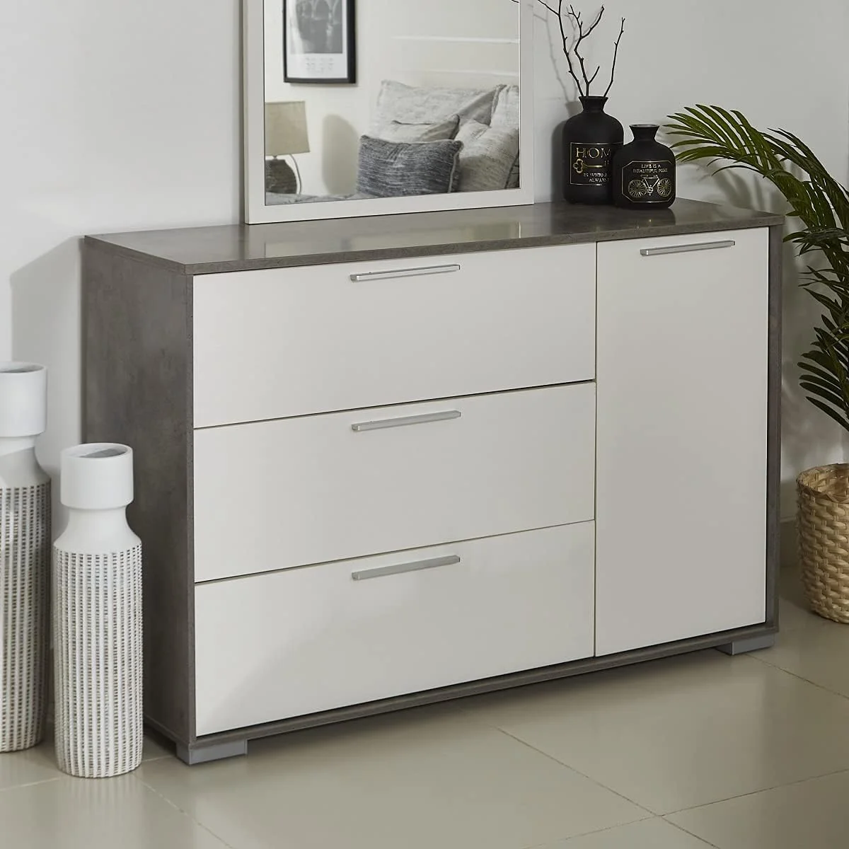 دراور مستر 3 کشو 1 درب بدون آینه Home Box Patara، 39 x 80 x 117.2 سانتی متر، سفید/خاکستری دراور مستر 3 کشو 1 درب بدون آینه Home Box Patara، 39 x 80 x 117.2 سانتی متر، سفید/خاکستری