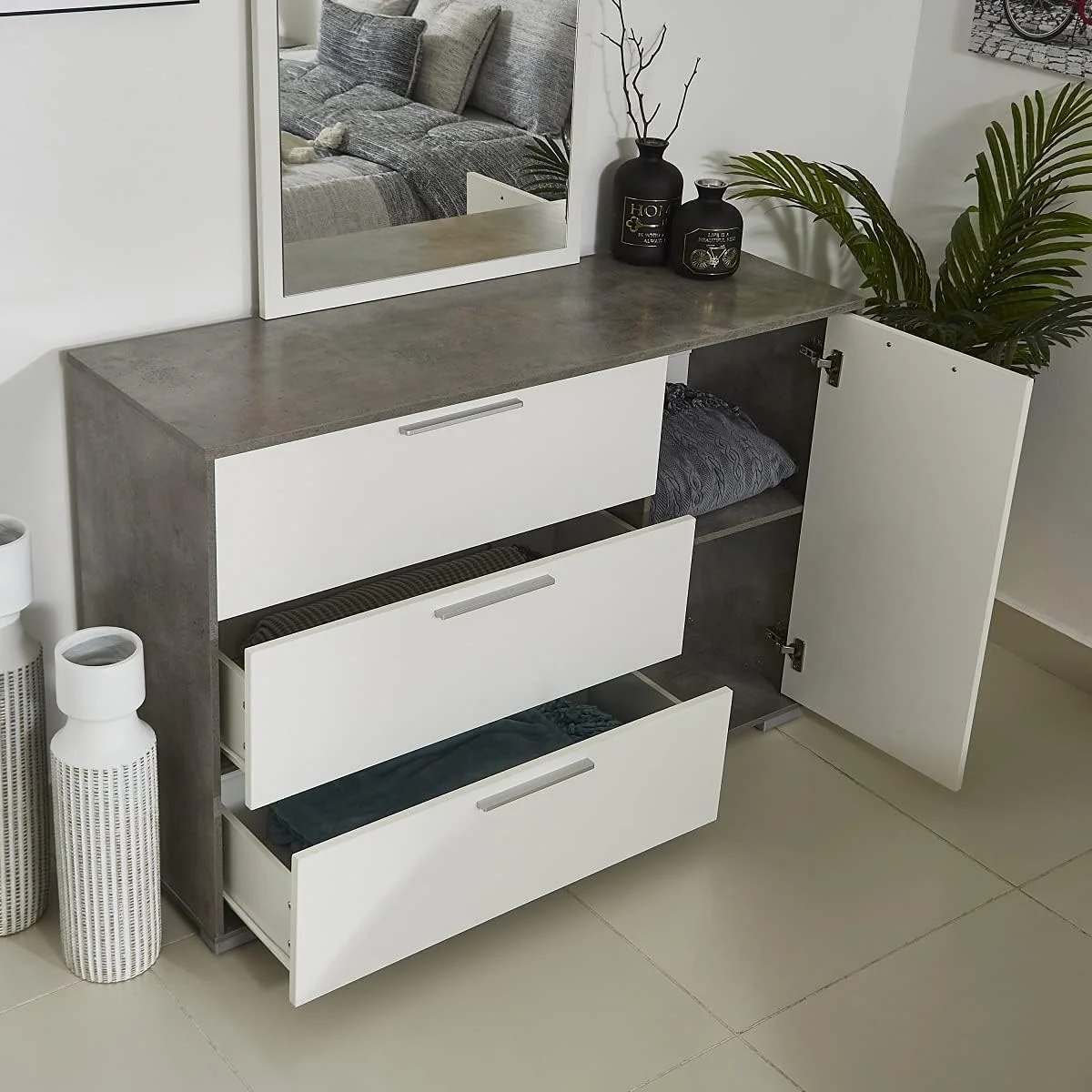 دراور مستر 3 کشو 1 درب بدون آینه Home Box Patara، 39 x 80 x 117.2 سانتی متر، سفید/خاکستری دراور مستر 3 کشو 1 درب بدون آینه Home Box Patara، 39 x 80 x 117.2 سانتی متر، سفید/خاکستری