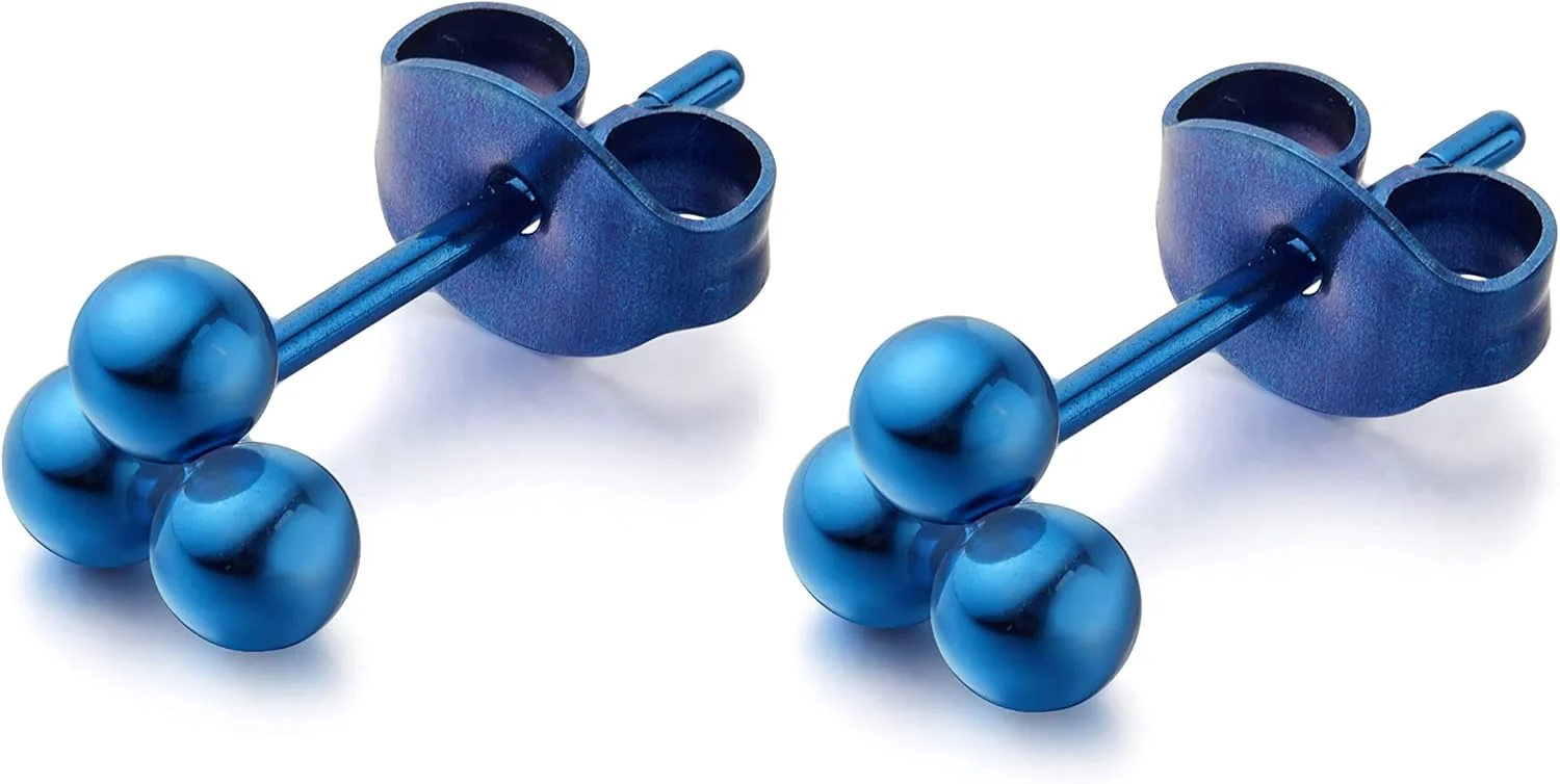 گوشواره های ضد حساسیت تیتانیوم خالص Limerencia | گوشواره های میخی توپی سه گانه کوچک | مینیمالیستی، درجه ایمپلنت | مناسب برای گوش های حساس، جواهرات ظریف