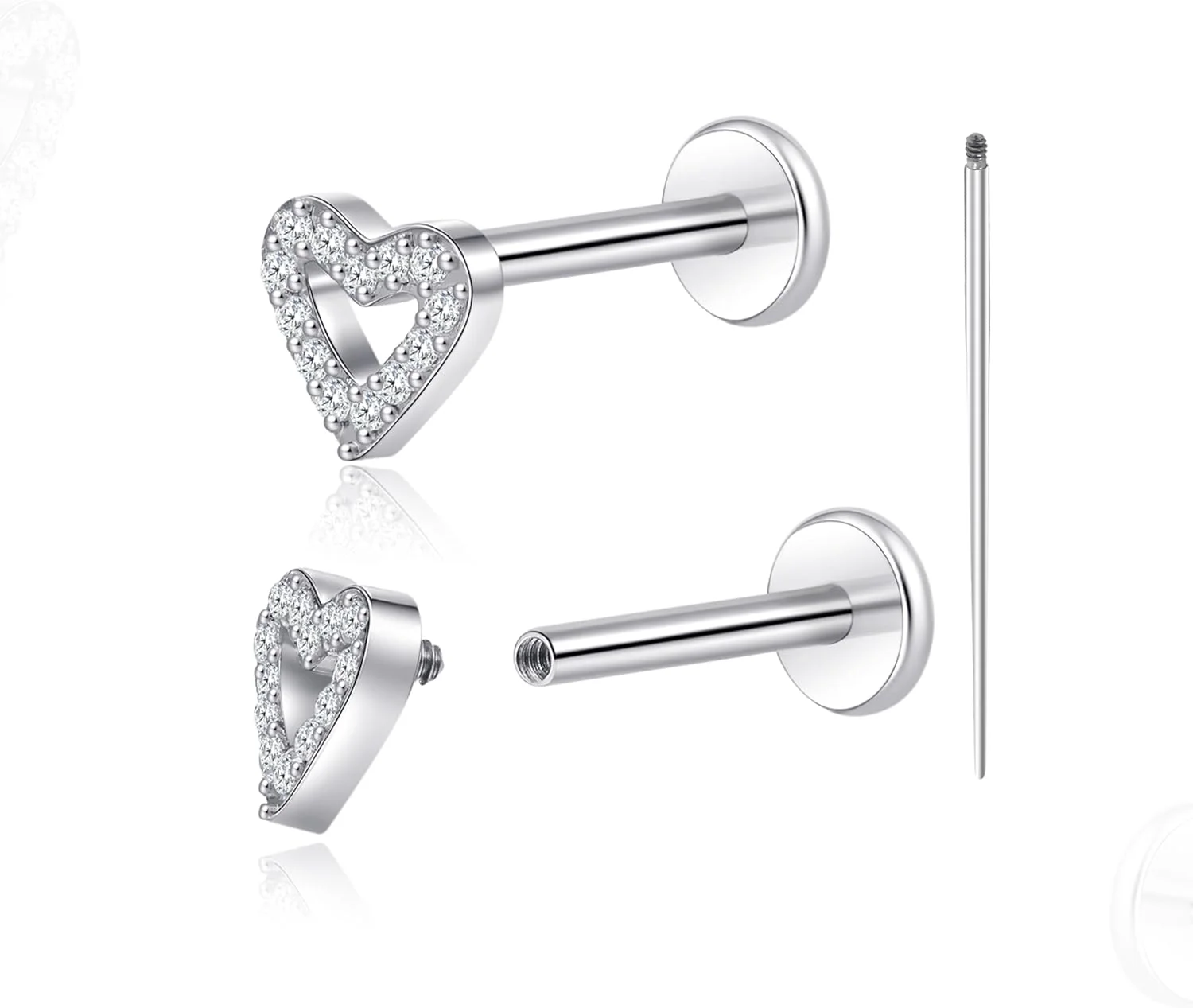 جواهرات پیرسینگ بدن لیمرنسیا 18G تیتانیوم، 2 عدد گوشواره میخی پشت صاف رزوه ای داخلی ضد حساسیت برای تراگوس/بینی/هلیکس/صدف/لب/لبرت/غضروف برای زنان و مردان