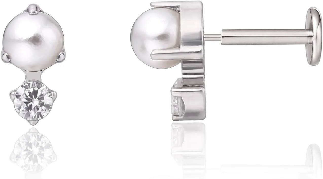 گوشواره های میخی پشت صاف 18 گرمی ضد حساسیت Limerencia G23 | پیرسینگ های فشاری تیتانیومی درجه ایمپلنت F136 مناسب برای غضروف، مارپیچ، لبرت، لب، مونرو، تراگوس