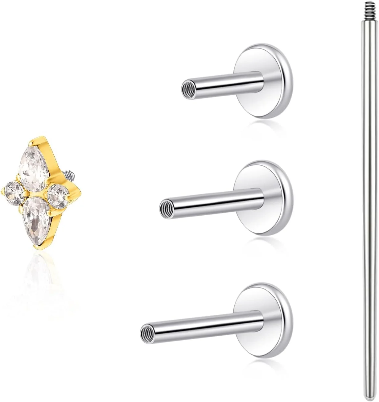 گوشواره میخی ضد حساسیت لیمرنسیا F136 تیتانیوم با رزوه داخلی 18G، 6 میلی متر 8 میلی متر 10 میلی متر گرید ایمپلنت پشت صاف برای پیرسینگ تراگوس، غضروف، هلیکس، صدف، بینی (1 عدد)