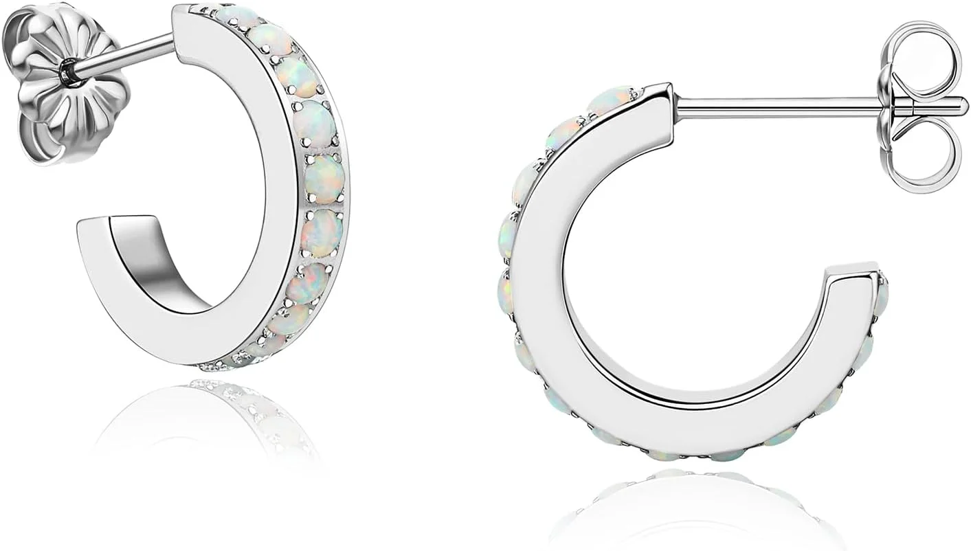 گوشواره های حلقه ای کوچک باز تیتانیومی خالص Limerencia Hypoallergenic G23، گوشواره های بغل گوش نگین زیرکونیا/اوپال سبک وزن درجه ایمپلنت F136 برای گوش های حساس خانم ها