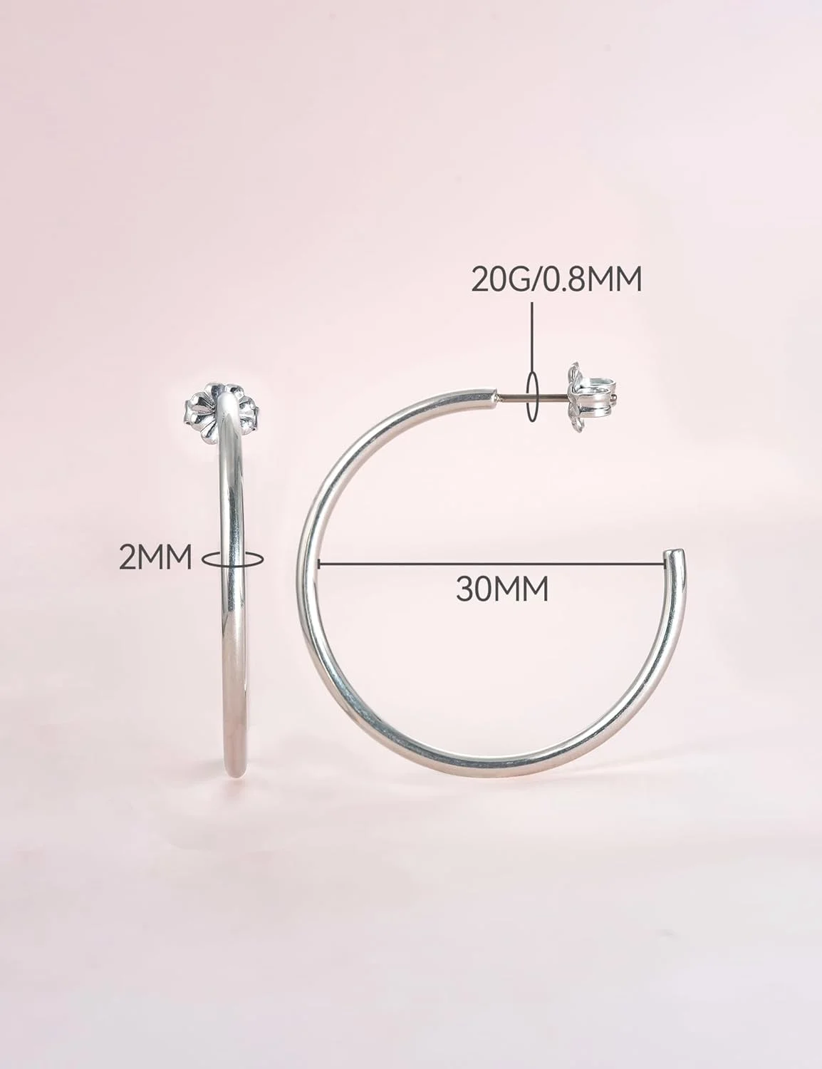 گوشواره های حلقه ای بزرگ هیپوآلرژیک G23 از جنس تیتانیوم خالص Limerencia، گوشواره های بغل گوش نگین دار سبک وزن برای زنان و دختران با گوش های حساس