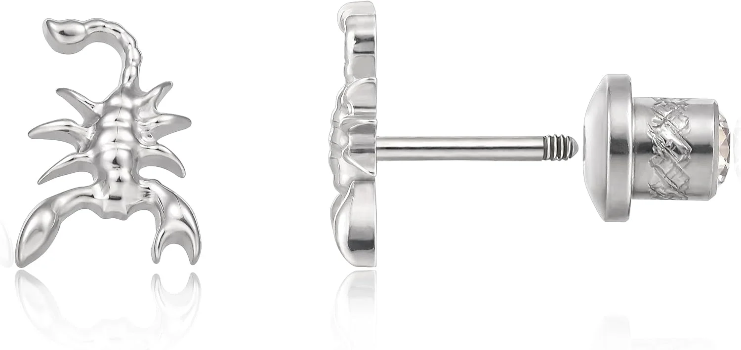 گوشواره های میخی ضد حساسیت لیمرنسیا، تیتانیوم درجه ایمپلنت G23، پشت پیچی، تراگوس سایز 20G، هلیکس F136، میله پیرسینگ برای غضروف گوش و گوش های حساس