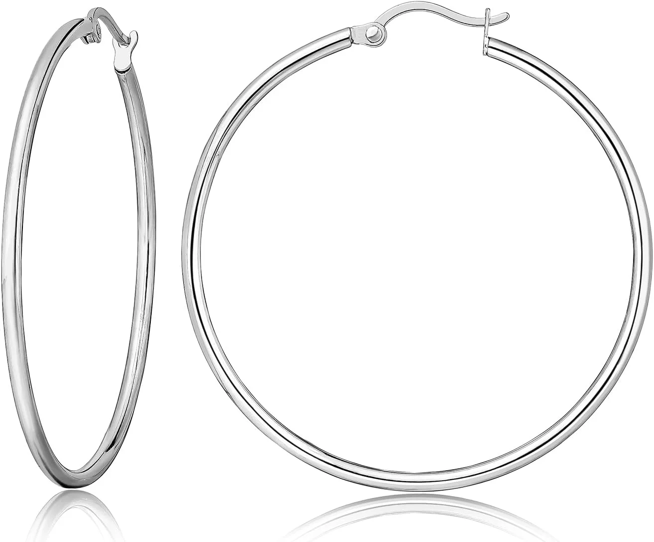 گوشواره های حلقه ای سبک وزن تیتانیومی خالص ضد حساسیت Limerencia برای زنان و دختران گوش های حساس (حلقه نازک گرد 43 میلی متری، خاکستری براق)