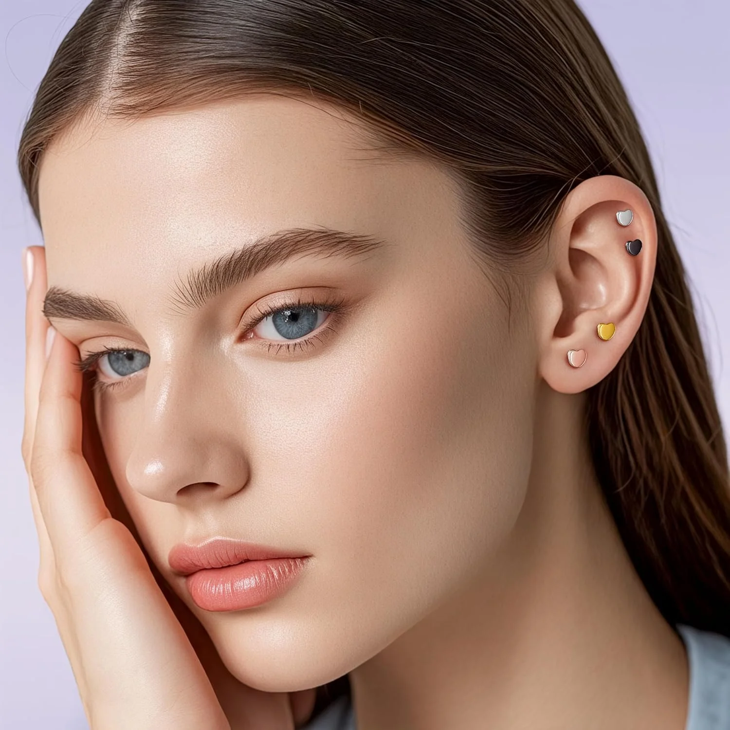 گوشواره های میخی قلبی لیمرنسیا G23 تیتانیومی ضد حساسیت با پشت صاف، 5 میلی متری، ساده، کلاسیک، طرح قلب/ستاره ای، مناسب غضروف و مارپیچ گوش برای گوش های حساس