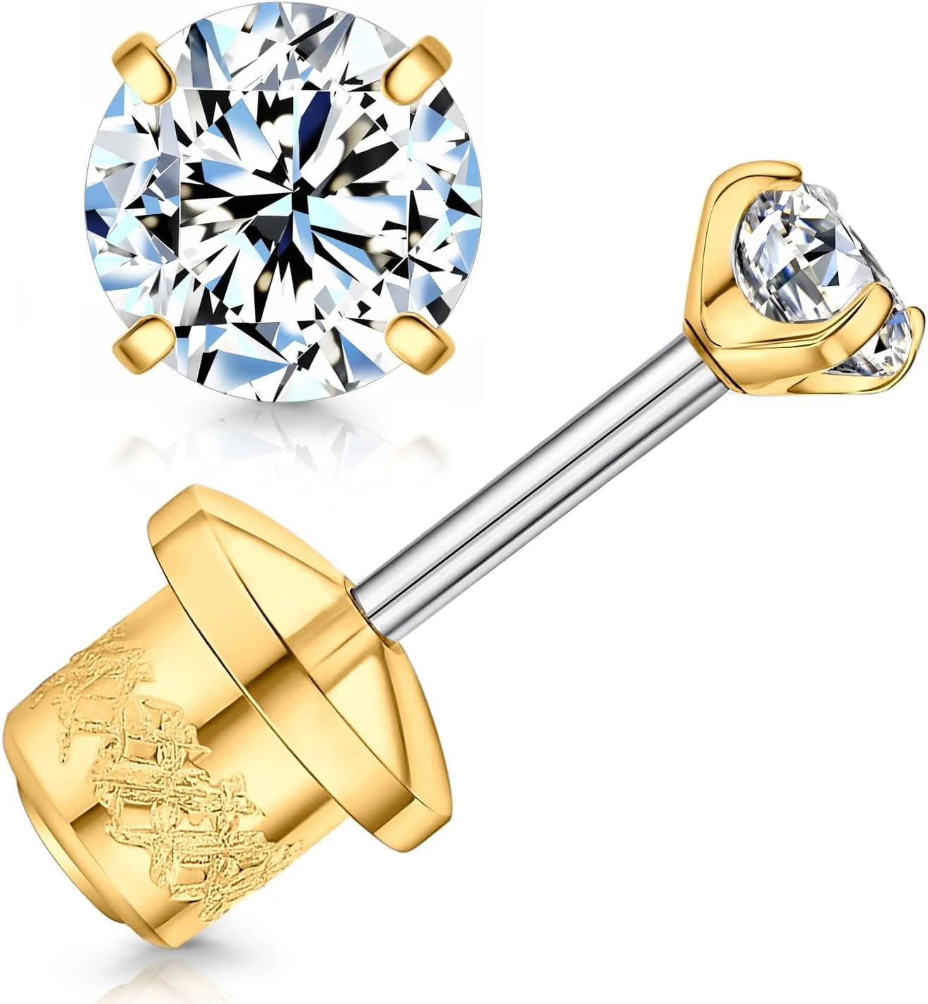 گوشواره های مویسانیت لیمرنسیا، رنگ D با وضوح VVS1، گوشواره های پشت پیچی تیتانیومی درجه ایمپلنت G23، گوشواره های میخی تیتانیومی ضد حساسیت مناسب برای زنان و مردان با گوش های حساس