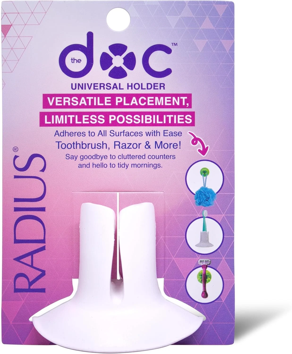 نگهدارنده مسواک/تیغ RADIUS The DOC، رنگ های متنوع، 100% قابل بازیافت و قابل شستشو در ماشین ظرفشویی، فاقد BPA، دارای پایه مکنده نگهدارنده مسواک/تیغ RADIUS The DOC، رنگ های متنوع، 100% قابل بازیافت و قابل شستشو در ماشین ظرفشویی، فاقد BPA، دارای پایه مکنده