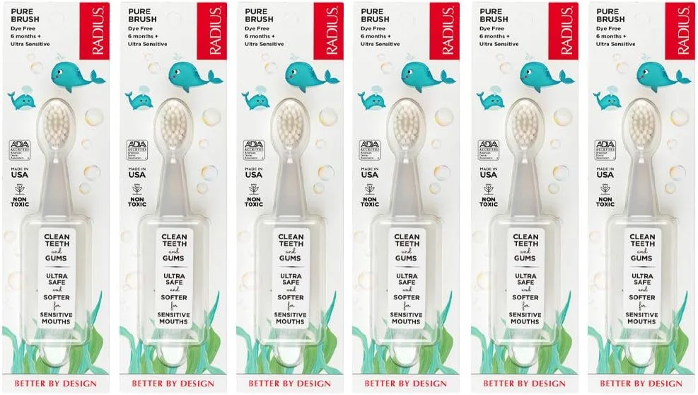 مسواک کودک نوپا RADIUS، برس فوق العاده نرم - بسته 6 عددی شفاف، بدون BPA و مورد تایید ADA، طراحی شده برای دندان ها و لثه های ظریف، برای کودکان 6 ماهه و بالاتر... مسواک کودک نوپا RADIUS، برس فوق العاده نرم - بسته 6 عددی شفاف، بدون BPA و مورد تایید ADA، طراحی شده برای دندان ها و لثه های ظریف، برای کودکان 6 ماهه و بالاتر...