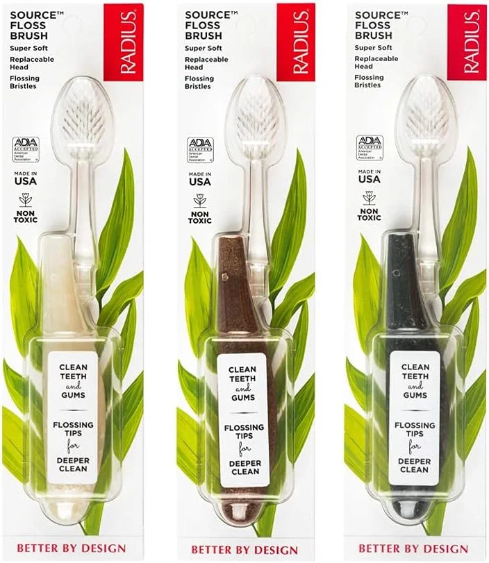 مسواک RADIUS مدل Source Floss Brush بدون BPA و مورد تایید ADA، بهبود سلامت لثه و کاهش مشکلات لثه - فوق العاده نرم - نشاسته ذرت/چوب/مانی - بسته 3 عددی مسواک RADIUS مدل Source Floss Brush بدون BPA و مورد تایید ADA، بهبود سلامت لثه و کاهش مشکلات لثه - فوق العاده نرم - نشاسته ذرت/چوب/مانی - بسته 3 عددی