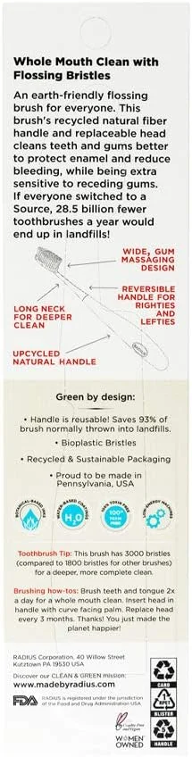 مسواک برس نخ دندان RADIUS Source | بدون BPA و مورد تایید ADA | طراحی شده برای بهبود سلامت لثه و کاهش خطر بیماری لثه (بسته 6 عددی)