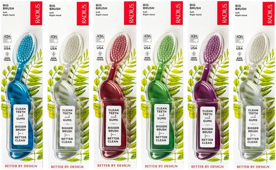 مسواک اورجینال RADIUS، مناسب دست راست، طراحی شده برای بهبود سلامت لثه و کاهش خطر بیماری لثه، ساخته شده با مواد پایدار (رنگ ها ممکن است متفاوت باشند)