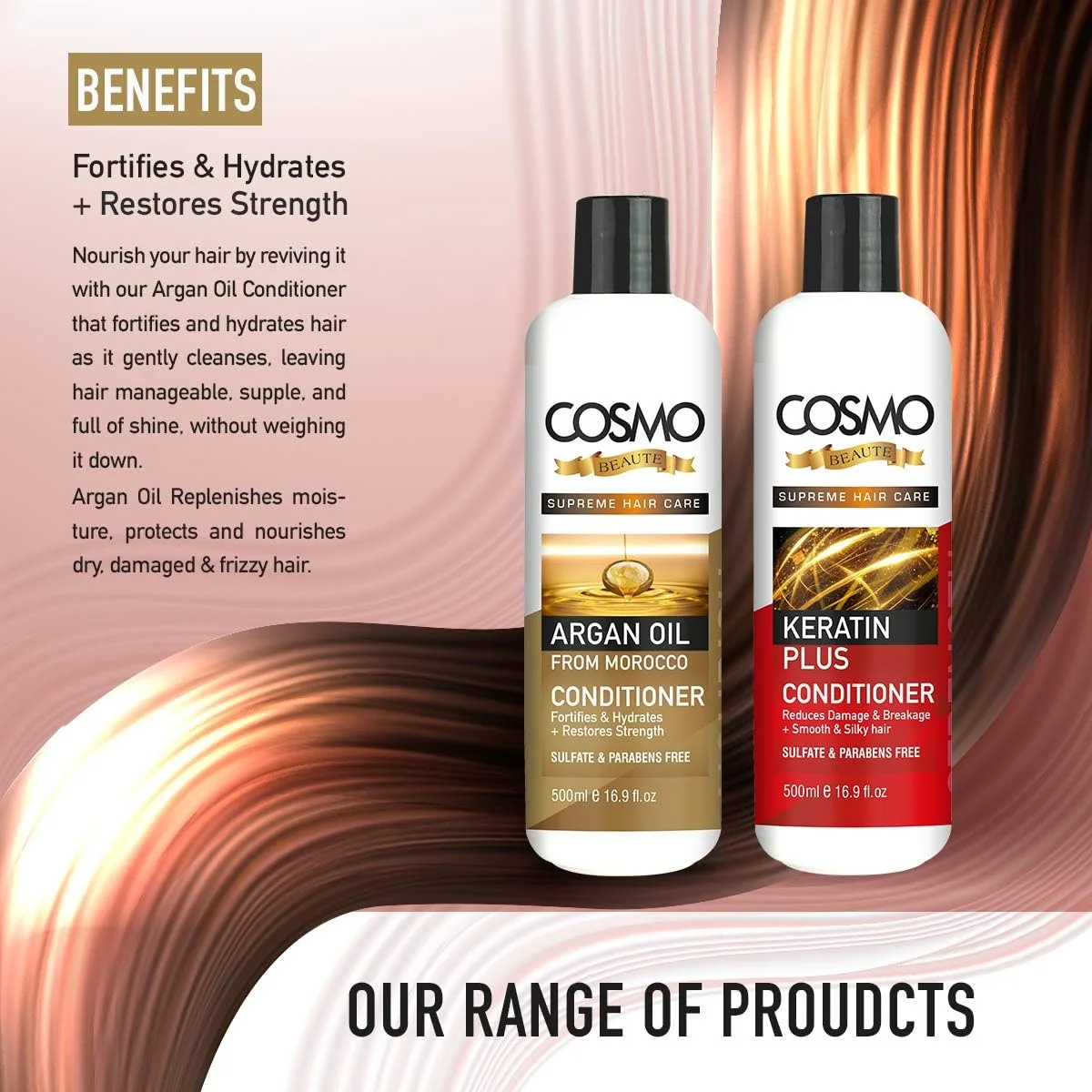 نرم کننده مو آرگان سی دی COSMO DESIGNS Beaute Hair Care - حجم 500 میلی لیتر، مناسب برای آقایان و بانوان نرم کننده مو آرگان سی دی COSMO DESIGNS Beaute Hair Care - حجم 500 میلی لیتر، مناسب برای آقایان و بانوان