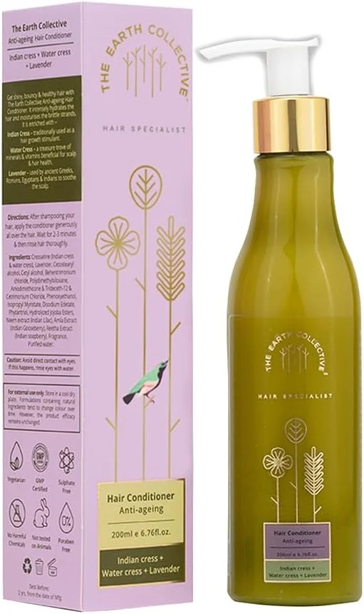 نرم کننده مو ضد پیری The Earth Collective، ۲۰۰ میلی لیتر، افزایش آبرسانی قوی به موهای کدر - بدون مواد شیمیایی مضر
