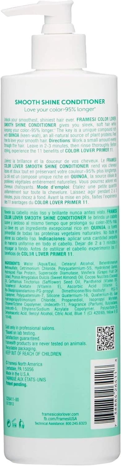 نرم کننده موهای رنگ شده Framesi Color Lover Smooth Shine، نرم کننده بدون سولفات، مناسب موهای رنگ شده، 500 میلی لیتر نرم کننده موهای رنگ شده Framesi Color Lover Smooth Shine، نرم کننده بدون سولفات، مناسب موهای رنگ شده، 500 میلی لیتر