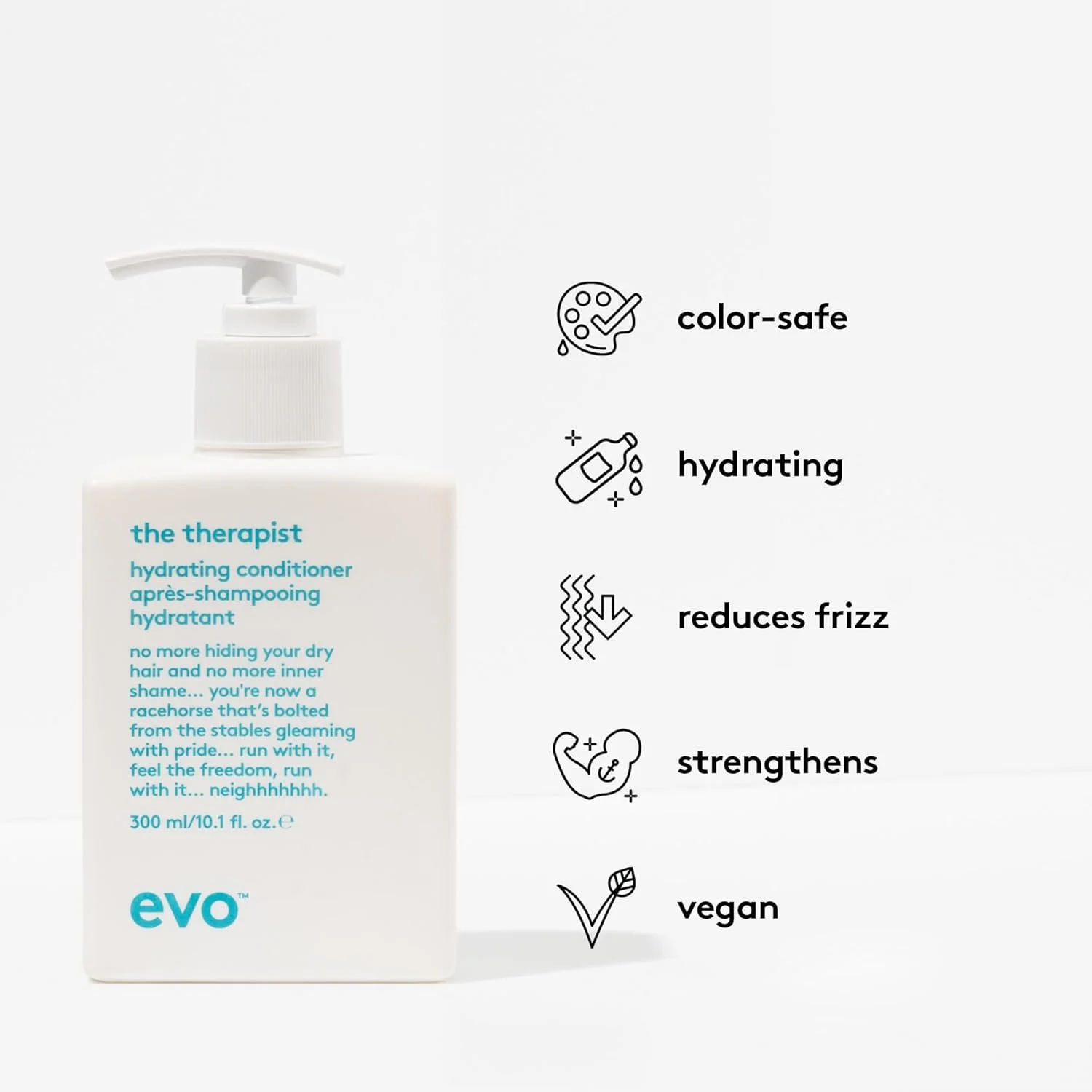 نرم کننده آبرسان مو EVO The Therapist، نرم کننده مرطوب کننده برای موهای خشک و رنگ شده، ایجاد لطافت، درخشندگی و کاهش وز مو، وگان، بدون سولفات، 300 میلی لیتر نرم کننده آبرسان مو EVO The Therapist، نرم کننده مرطوب کننده برای موهای خشک و رنگ شده، ایجاد لطافت، درخشندگی و کاهش وز مو، وگان، بدون سولفات، 300 میلی لیتر