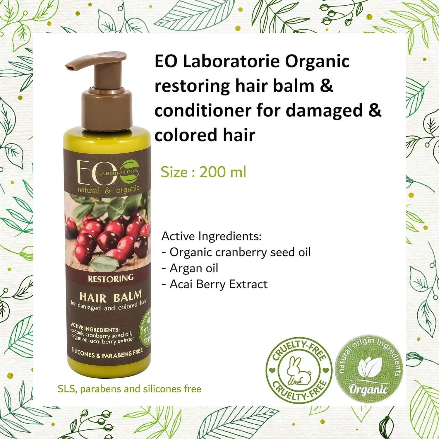 بالم ترمیم کننده موهای آسیب دیده و رنگ شده ارگانیک EO Laboratorie - فاقد SLS و پارابن بالم ترمیم کننده موهای آسیب دیده و رنگ شده ارگانیک EO Laboratorie - فاقد SLS و پارابن