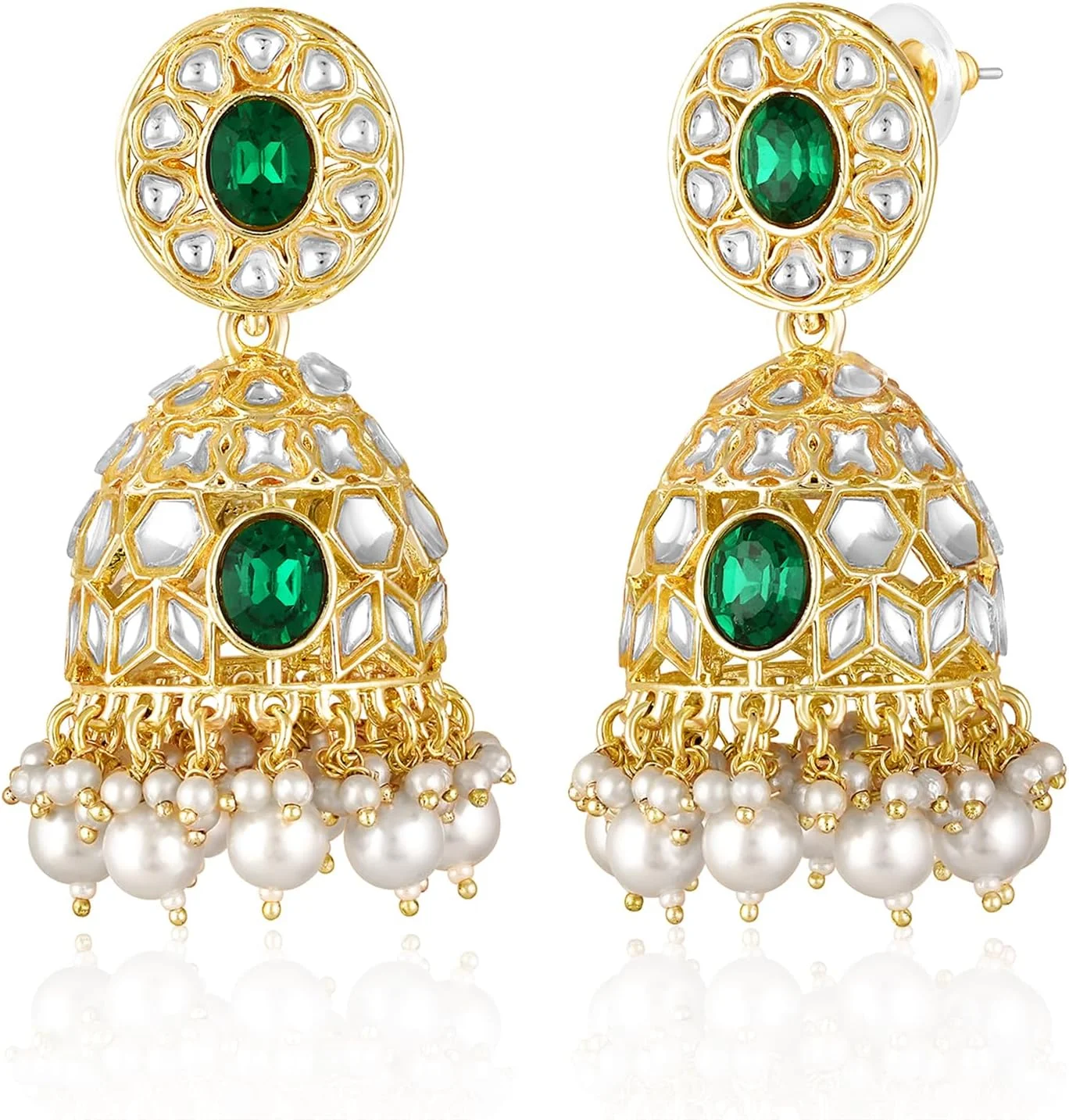 گوشواره های جومکی سبز رنگ نگین دار Aheli Kundan & Beads، جواهرات مد قومی برای زنان