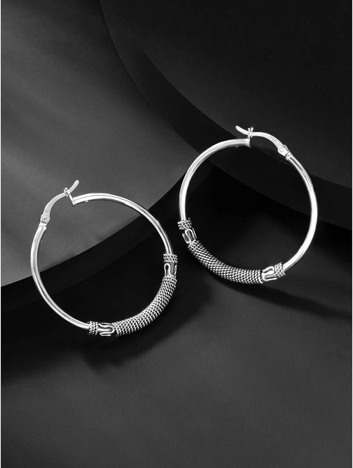 آهلی گوشواره های حلقه ای بالیزی کوچک نقره استرلینگ 925 با روکش اکسید شده ضد تیرگی، مجموعه جواهرات هدیه برای زنان آهلی گوشواره های حلقه ای بالیزی کوچک نقره استرلینگ 925 با روکش اکسید شده ضد تیرگی، مجموعه جواهرات هدیه برای زنان