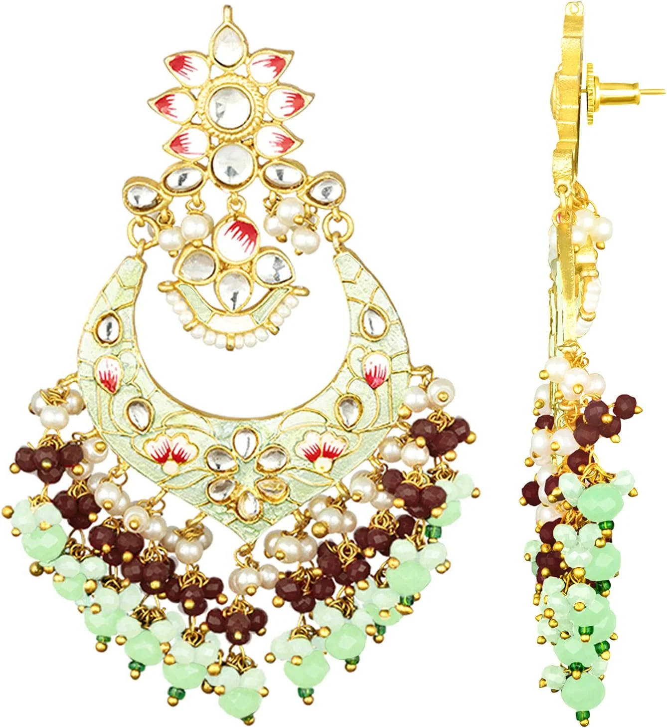 گوشواره های چندبالی میناکاری گلدار طلایی سنتی اهلی، هدیه ای برای زنان (نعنایی) گوشواره های چندبالی میناکاری گلدار طلایی سنتی اهلی، هدیه ای برای زنان (نعنایی)