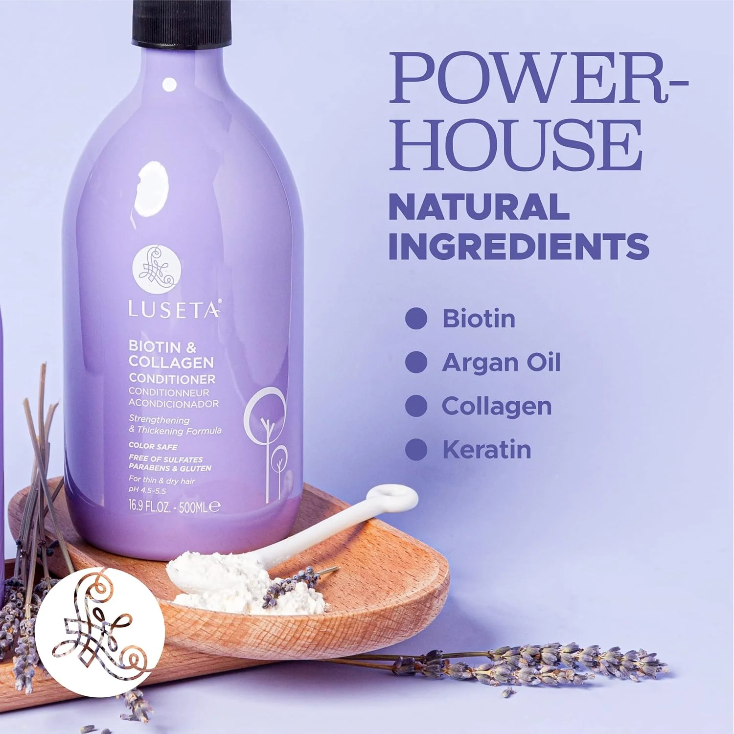 نرم کننده مو لوسِتا بیوتین و کلاژن، ضخیم کننده مو برای جلوگیری از ریزش مو و رشد سریع مو - غنی شده با روغن آرگان برای ترمیم موهای خشک و آسیب دیده - بدون سولفات و پارابن 500 میلی لیتر