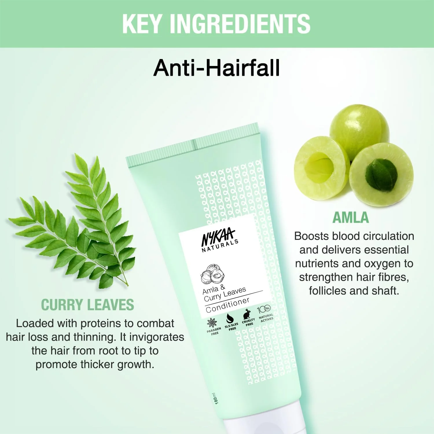 نرم کننده مو نیایکا نچرالز آملا و برگ کاری ضد ریزش مو - فاقد پارابن و سولفات برای آقایان و بانوان (180 میلی لیتر)