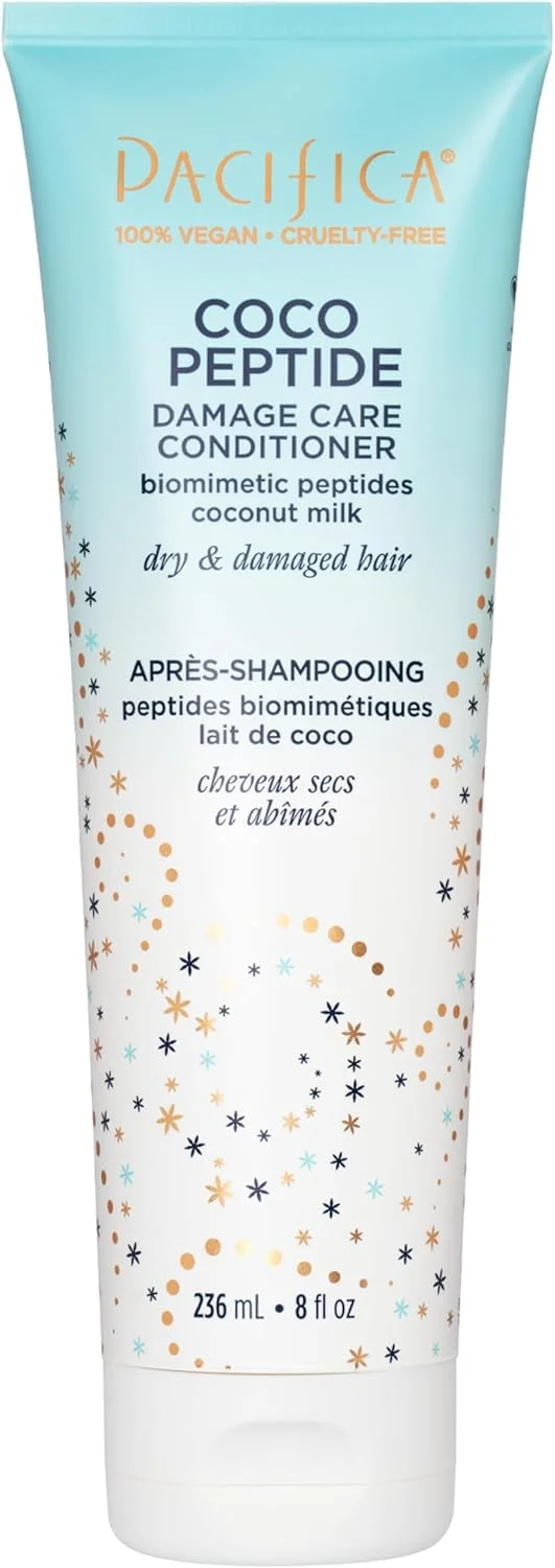 نرم کننده موی آسیب دیده پسیفیکا بیوتی، حاوی پپتید نارگیل، مناسب موهای خشک و آسیب دیده، ترمیم کننده آسیب ناشی از دکلره، رنگ، خدمات شیمیایی، کلر و حرارت، حاوی نارگیل، ویتامین B5 و پپتید، رفع موخوره و شکستگی مو