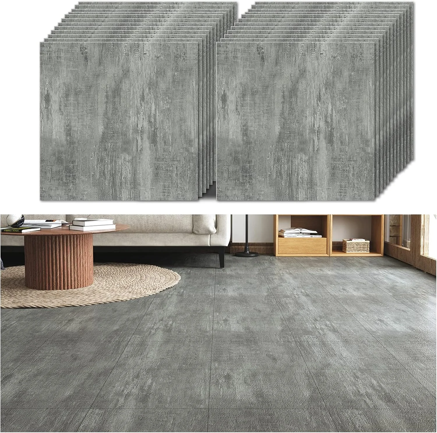 کاشی های کفپوش وینیل بتنی خاکستری VEELIKE، 24 عدد، 12 × 12 اینچ، کاشی های کف چسبی ضد آب، برچسب های کاشی خود چسب، مناسب برای DIY حمام، آشپزخانه، اتاق خواب کاشی های کفپوش وینیل بتنی خاکستری VEELIKE، 24 عدد، 12 × 12 اینچ، کاشی های کف چسبی ضد آب، برچسب های کاشی خود چسب، مناسب برای DIY حمام، آشپزخانه، اتاق خواب
