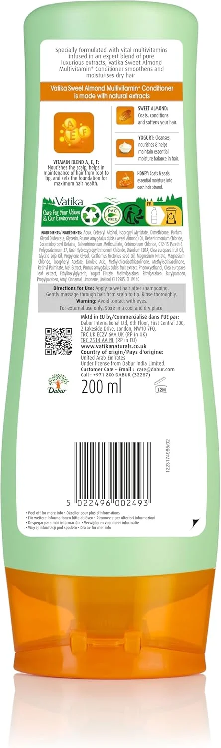 نرم کننده موی سر غنی شده با بادام شیرین واتیکا نچرالز 200 میلی لیتر | بادام شیرین، ماست، عسل | ترکیب شده با مولتی ویتامین های ضروری | برای آبرسانی شدید، بدون رنگ نرم کننده موی سر غنی شده با بادام شیرین واتیکا نچرالز 200 میلی لیتر | بادام شیرین، ماست، عسل | ترکیب شده با مولتی ویتامین های ضروری | برای آبرسانی شدید، بدون رنگ