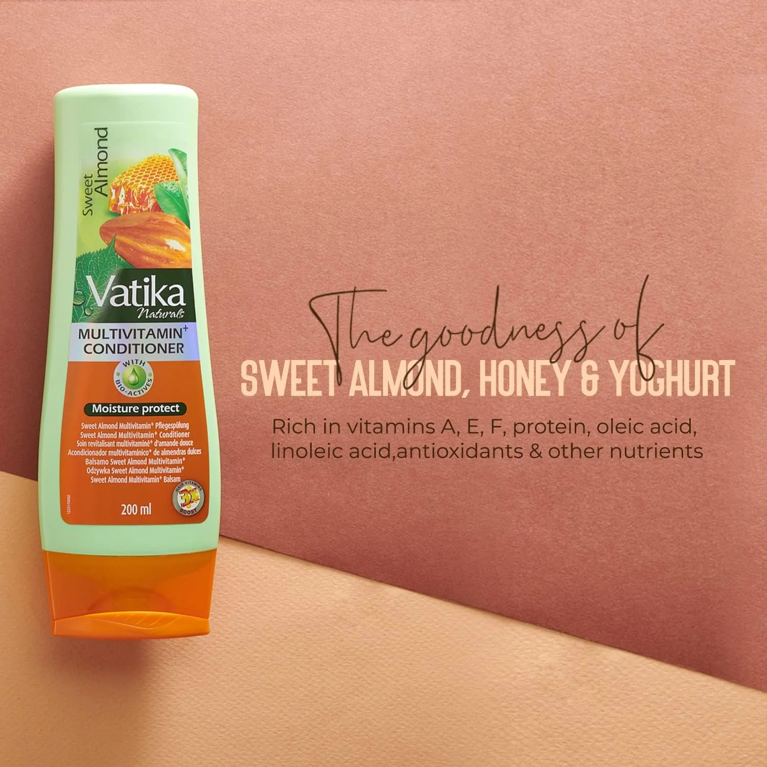 نرم کننده موی سر غنی شده با بادام شیرین واتیکا نچرالز 200 میلی لیتر | بادام شیرین، ماست، عسل | ترکیب شده با مولتی ویتامین های ضروری | برای آبرسانی شدید، بدون رنگ نرم کننده موی سر غنی شده با بادام شیرین واتیکا نچرالز 200 میلی لیتر | بادام شیرین، ماست، عسل | ترکیب شده با مولتی ویتامین های ضروری | برای آبرسانی شدید، بدون رنگ