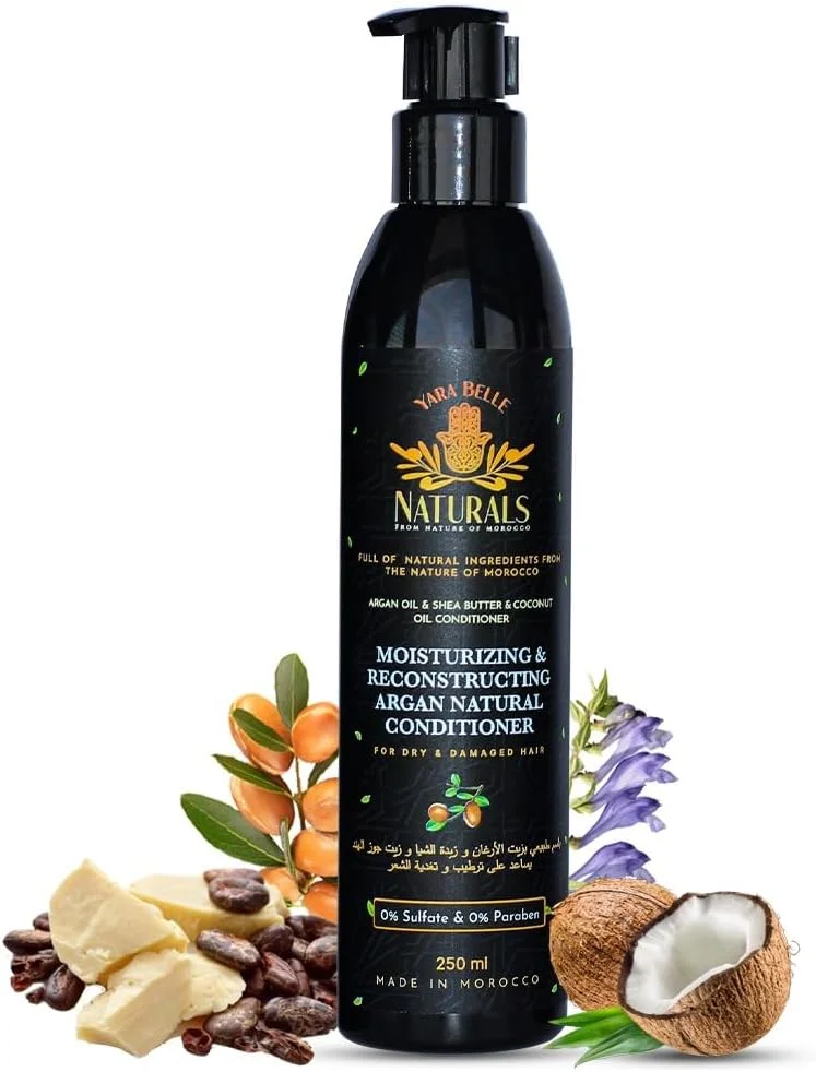 نرم کننده ترمیم کننده موی سر یارابل نچرالز | 250 میلی لیتر | کنترل ریزش مو | مناسب موهای خشک و آسیب دیده | حاوی شی باتر، روغن نارگیل | فاقد سولفات و پارابن | حاوی روغن آرگان