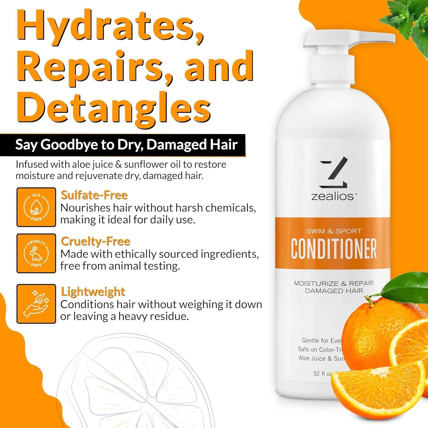 نرم کننده مو زیلیوس برای زنان و مردان 946 میلی لیتر - نرم کننده مو بدون سولفات، درمان مو برای شناگران و ورزشکاران، حذف کلر، آبرسان، وگان، محافظت از موهای رنگ شده