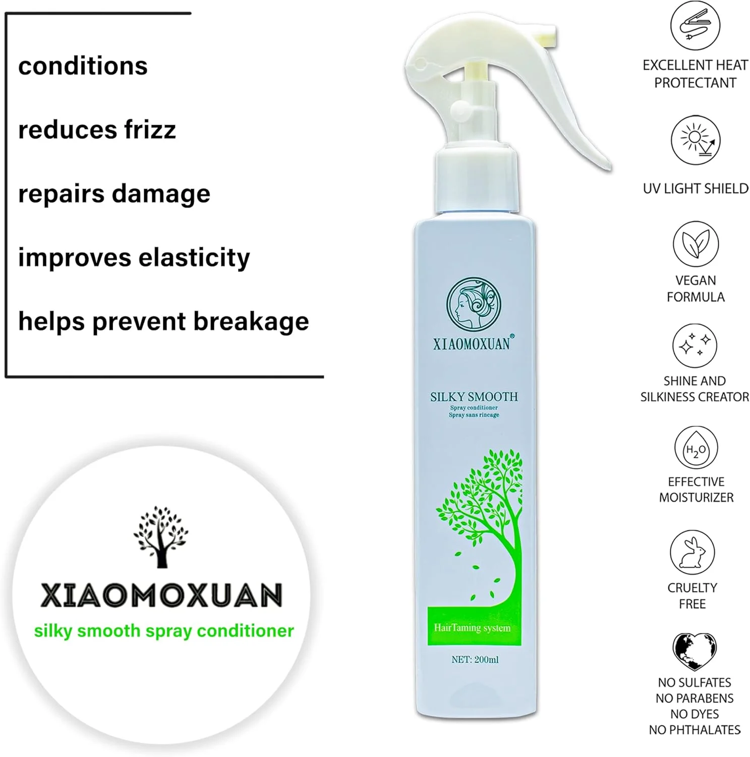 نرم کننده موی سر بدون نیاز به آبکشی درخت چای طبیعی Xiaomoxuan برای آقایان و بانوان - نرم کننده مرطوب کننده عمیق برای درمان موهای خشک - باز کننده گره مو - Acondicionador para Cabello Maltratado