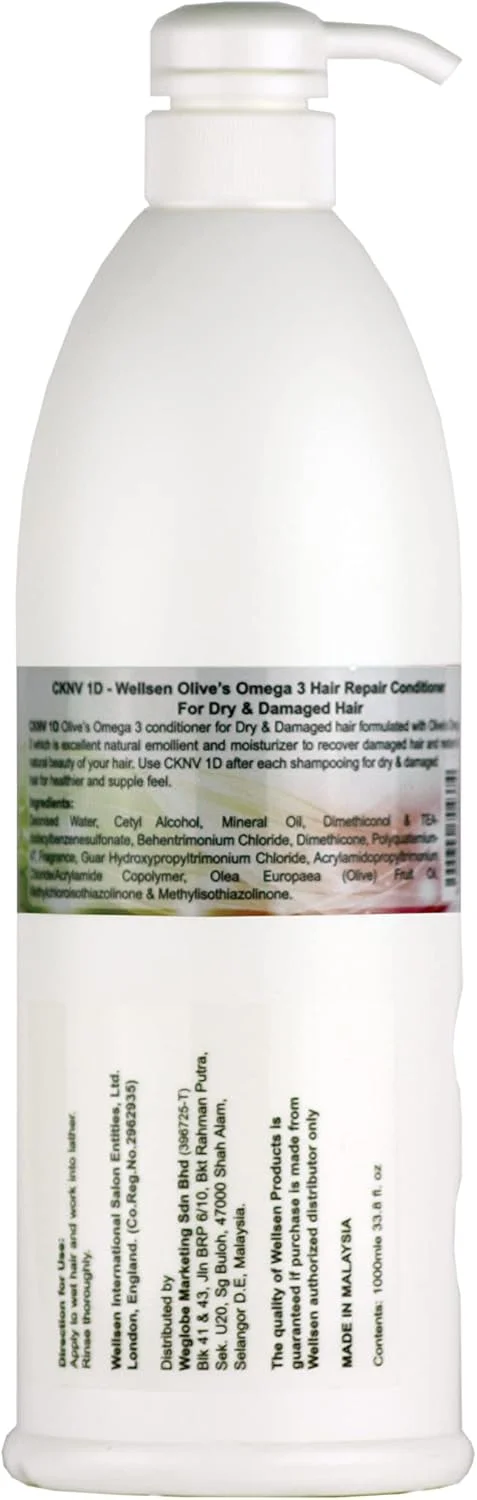 نرم کننده موی سر حاوی امگا 3 زیتون Wellsen برای موهای خشک و آسیب دیده 1000 میلی لیتر