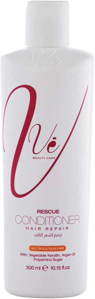 نرم کننده موهای آسیب دیده وی بیوتی کر مدل Rescue حجم 300 میلی لیتر - حاوی روغن آرگان، کراتین گیاهی و پلی آمینو شوگر | ترمیم عمقی، آبرسانی و درخشش | احیا کننده موهای خشک، شکننده و تحت درمان شیمیایی