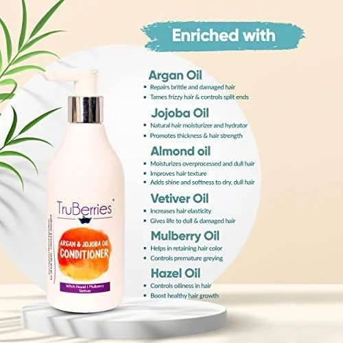 نرم کننده مو روغن آرگان و جوجوبا تروبریز حاوی عصاره فندق، توت و وتیور | ضد وز | فاقد سولفات و پارابن