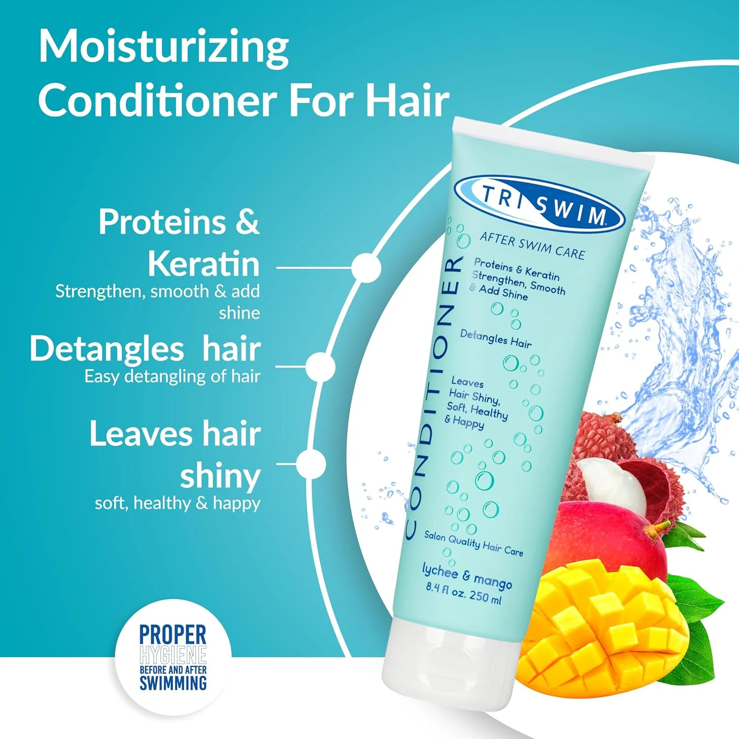 نرم کننده مو Triswim برای شناگران، مراقبت بعد از شنا، نرم کننده مرطوب کننده مو، وگان، نرم کننده مو برای افراد فعال - 251 میلی لیتر