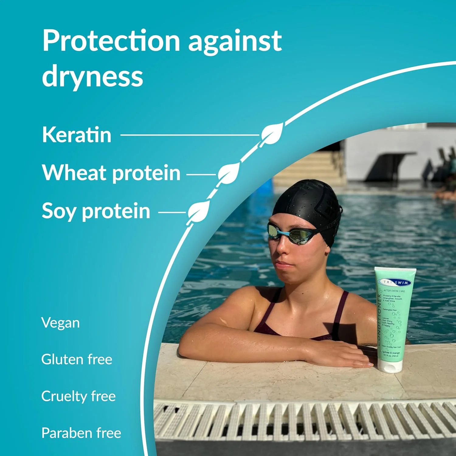 نرم کننده مو Triswim برای شناگران، مراقبت بعد از شنا، نرم کننده مرطوب کننده مو، وگان، نرم کننده مو برای افراد فعال - 251 میلی لیتر