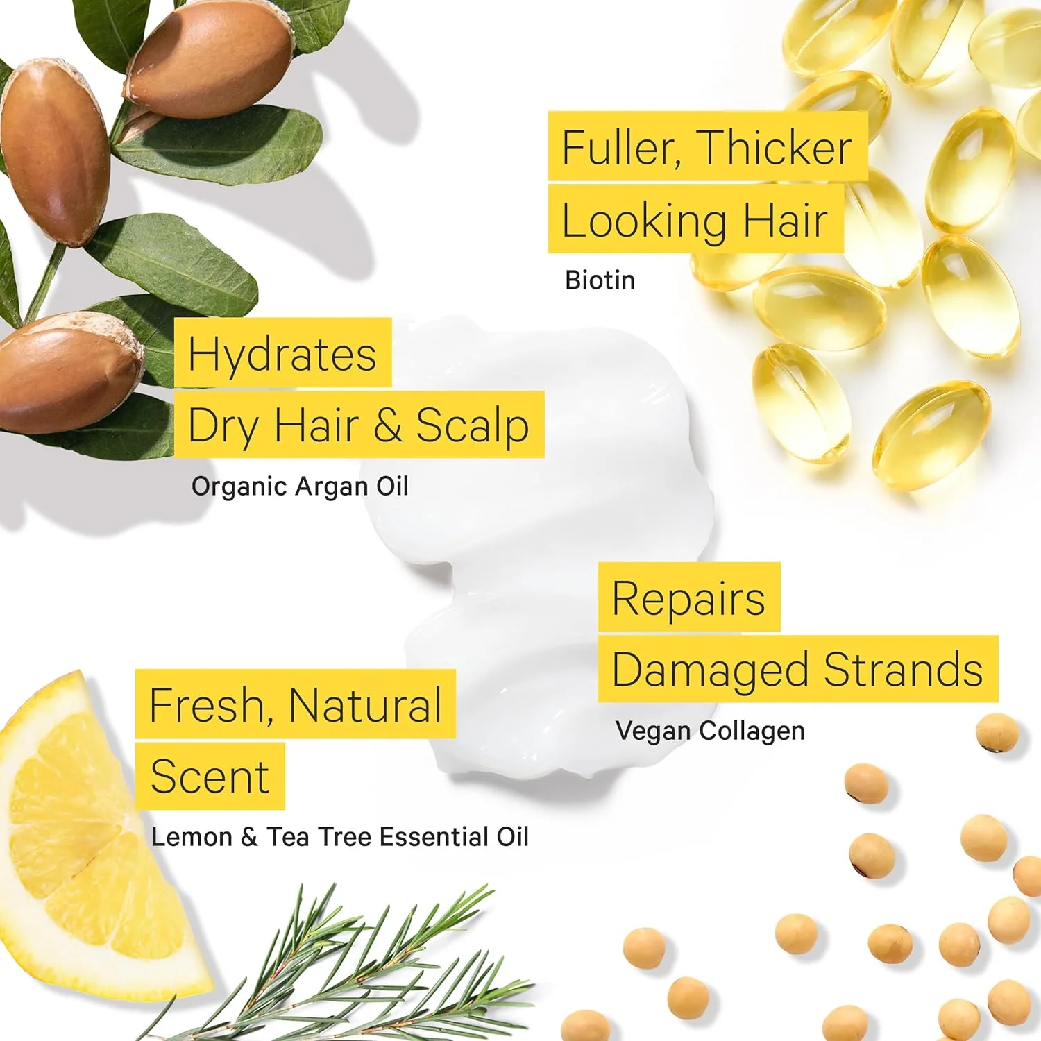 نرم کننده موی گیاهی بیوتین و کلاژن Tree to Tub برای موهای خشک و آسیب دیده - نرم کننده حجم دهنده بدون سولفات برای ضخیم شدن موهای نازک زنان و مردان با روغن آرگان ارگانیک، لیمو طبیعی و روغن درخت چای