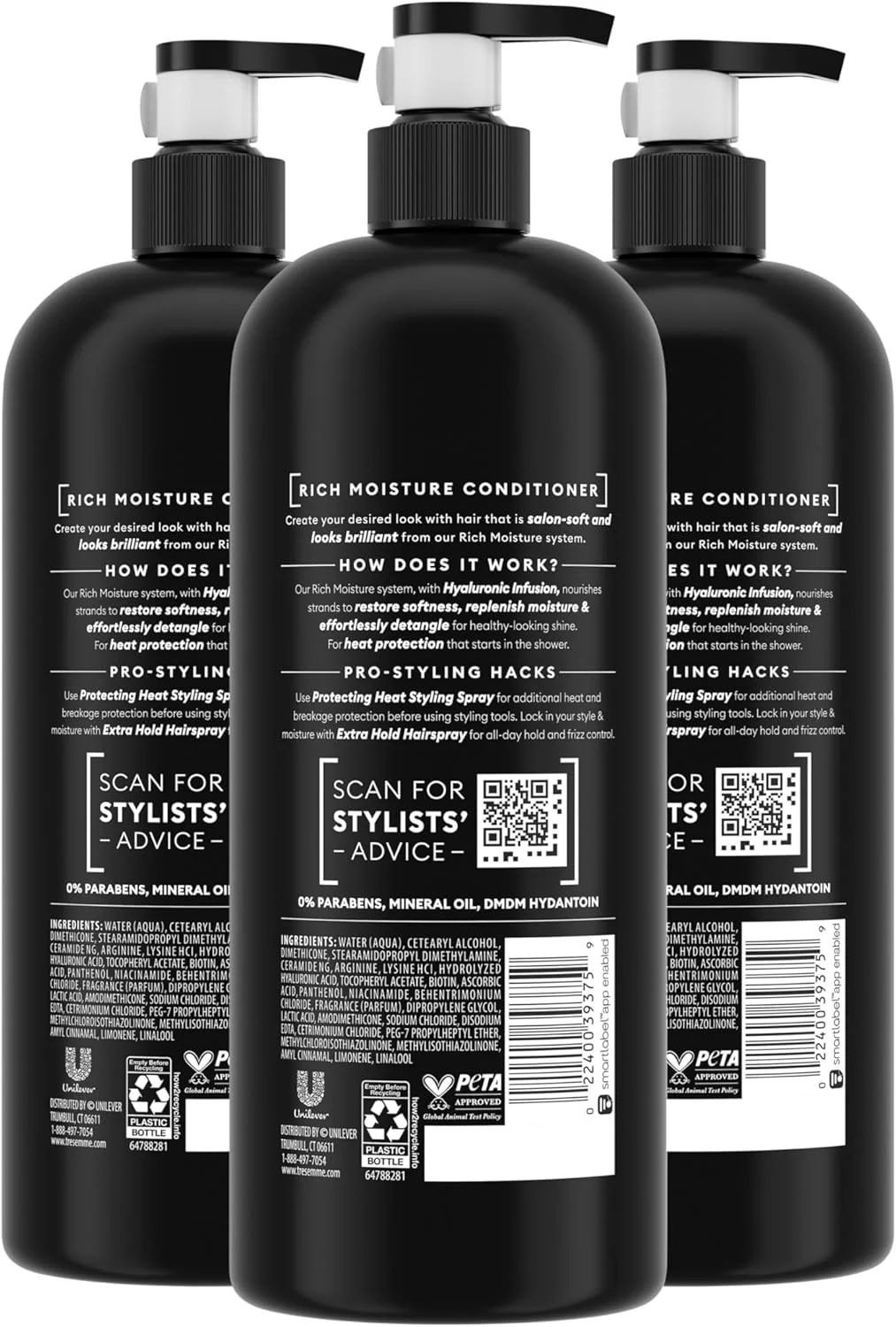 نرم کننده موهای خشک ترزمه سری Moisture Rich، بسته 3 عددی، کیفیت حرفه ای، برای داشتن ظاهری سالم و درخشان، غنی شده با ویتامین E و بیوتین، 828 میلی لیتر