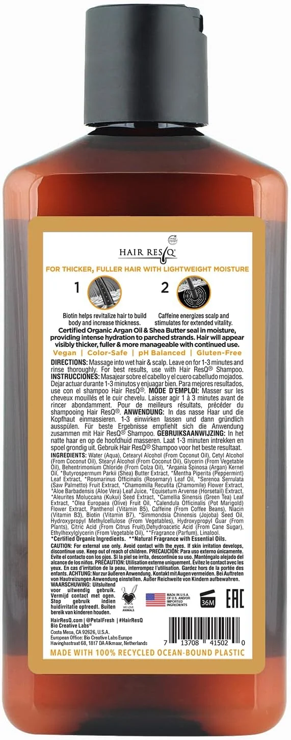 نرم کننده موی خشک و ضخیم کننده طبیعی پتال فرش Hair ResQ | برای درخشندگی، آبرسانی و حجم دهی | حاوی شی باتر و روغن آرگان | وگان، بدون تست حیوانی و محافظ رنگ مو | 355 میلی لیتر