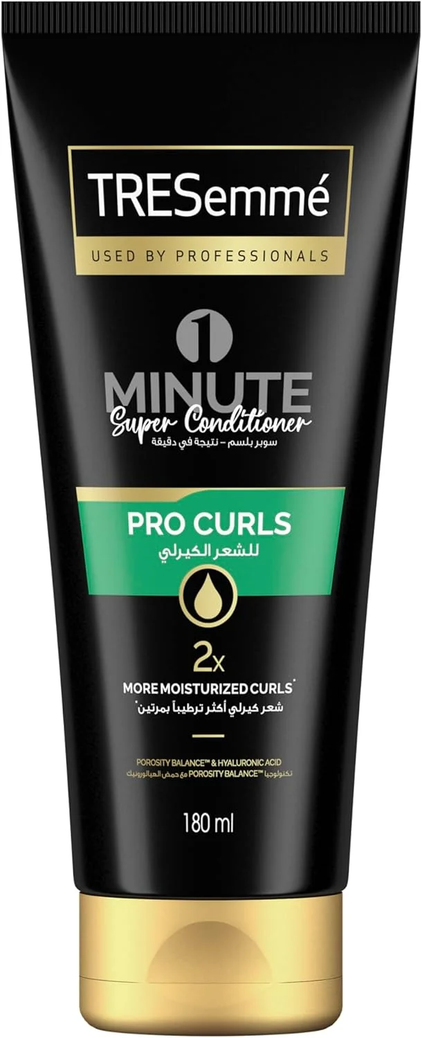 نرم کننده فوق العاده یک دقیقه ای موهای فر TRESemmé Pro Curls، آبرسانی شدید برای موهای خشک و فر، با Porosity Balance™ و اسید هیالورونیک، 2 برابر بیشتر موهای فر آبرسانی شده، 180 میلی لیتر